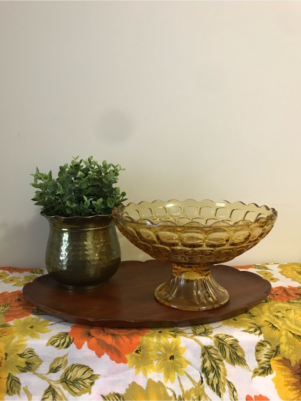 Vintage Amber Glass Compote Pedestal Bowl